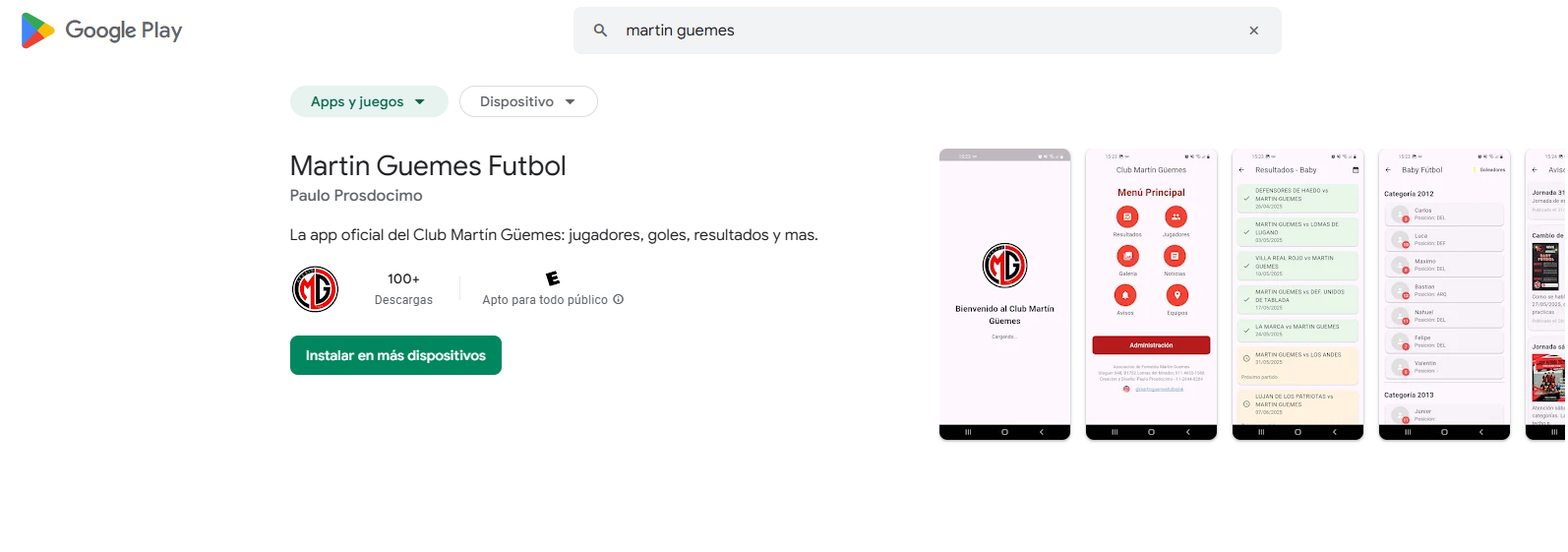 Captura de pantalla de la app del guemes