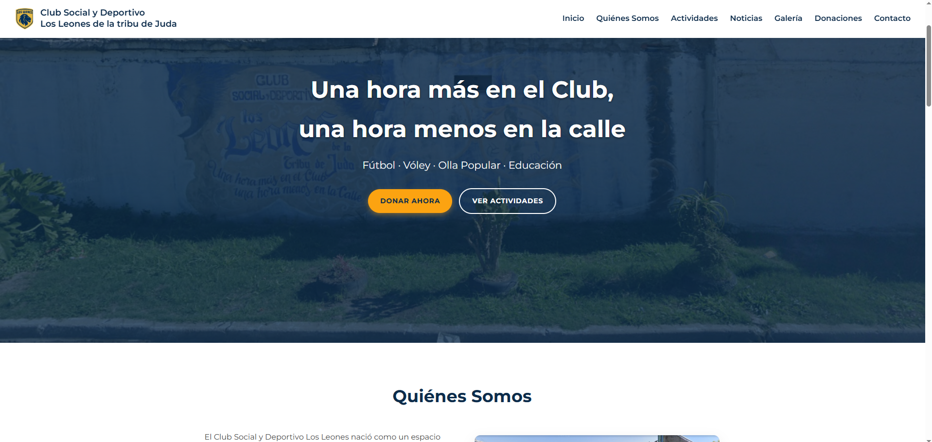 Captura de pantalla del sitio web Los Leones de Juda